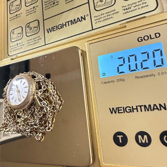 Heno vintage Swiss 17j manual watch pendant on antique rolled gold 30” chain - Picture 11 of 11